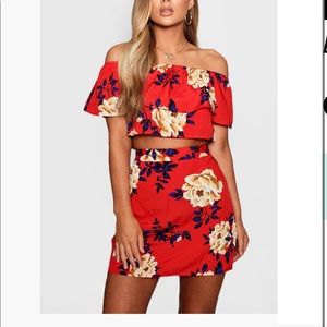 Floral Ruffle Top and Mini Skirt Set
